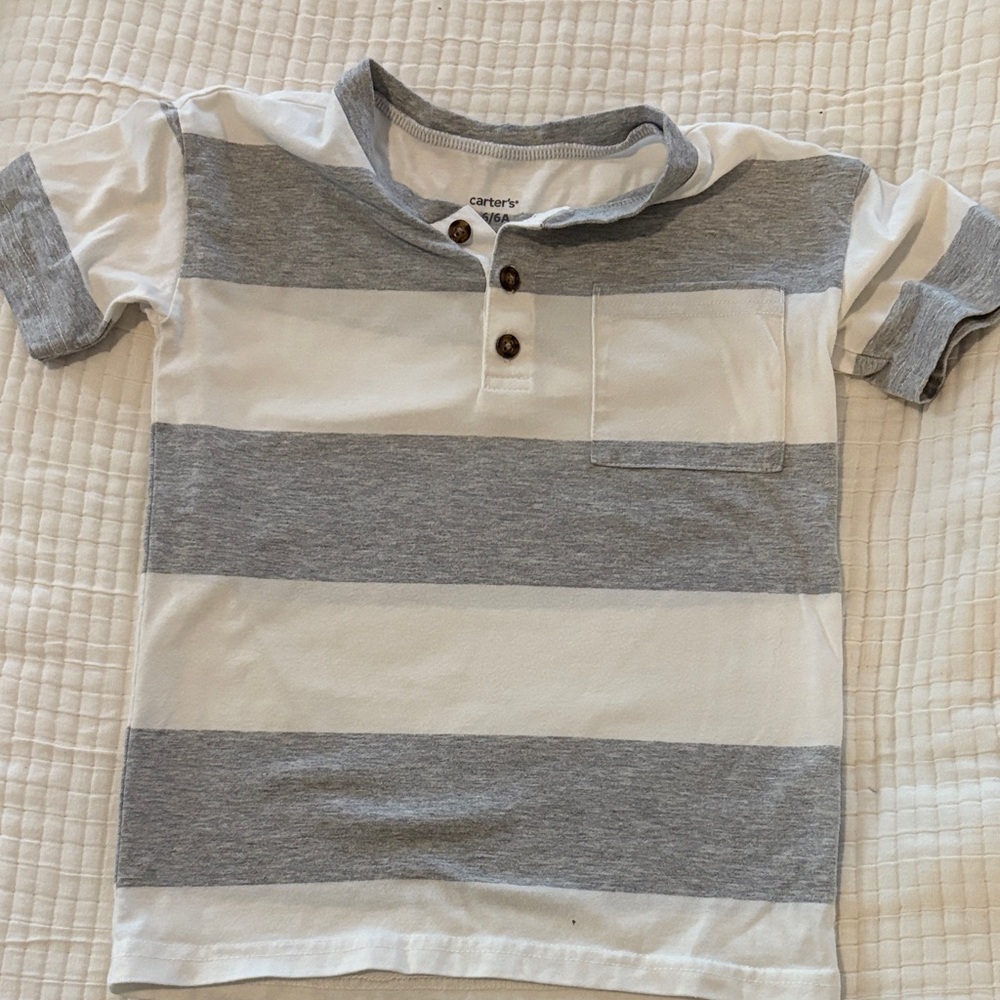 Carter's Kids Gray and White Striped Button Down Shirt